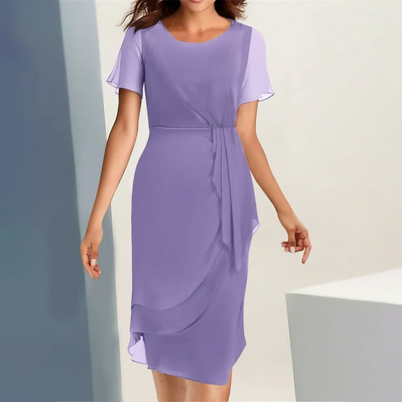 ZZwxWA Bridesmaid Evening Dress Womens Elegant Chiffon Mesh Patchwork Short Sleeve Waist Irregular Hem Cocktail Party Gown