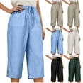 thumbnail image 1 of ZZwxWA Capri Pants for Women Casual Loose Elastic Waist Cotton Trouser Cropped Wide Leg Pants High Waist Loose Cropped Trousers, 1 of 7
