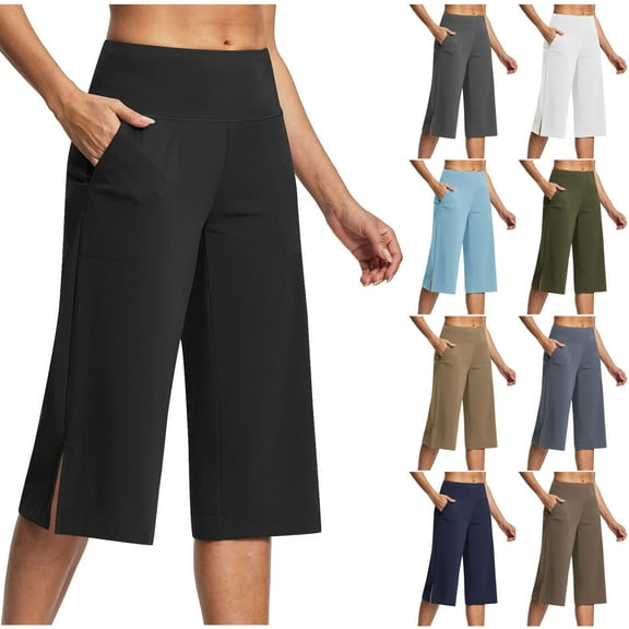ZZwxWA Capri Pants for Women Summer Wide Leg Capri Pants with Pockets Belly Control Yoga Capris Plus Size Cropped Pants