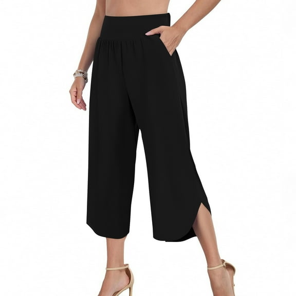ZZwxWA Capri Pants for Womens Wide Leg Yoga Pants for Summer Flowy Capris Loose Casual Cropped Pants with Pockets