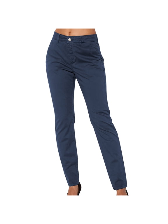 Cargo Pants Straight Button Down Zipper with Pocket Slim Comfy Workwear Full Length Loose Solid Pants Women Summer High Waist Trousers Navy M