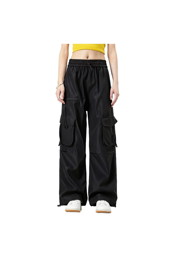 Cargo Pants Women Baggy Y2k Streetwear Wide Leg Pants with Pockets High Waist Drawstring Goth