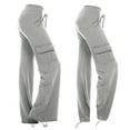 thumbnail image 1 of ZZwxWA Cargo Pants Women High Waisted Drawstring Stretchy Bootcut Yoga Pants with Pockets Wide Leg Flare Legging Lightweight Sweatpant Solid Color, 1 of 6
