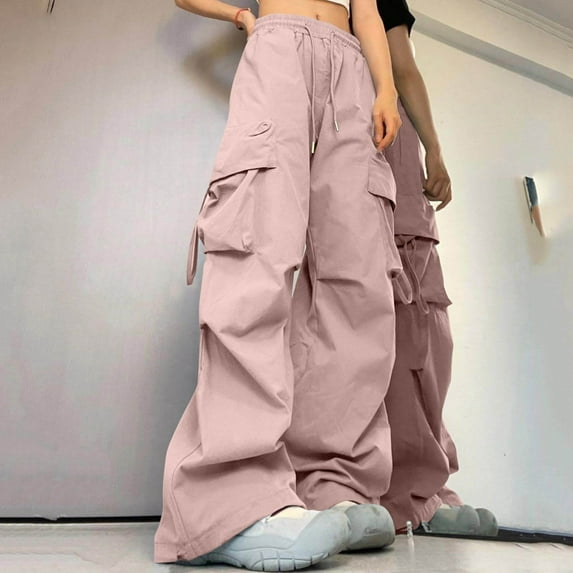 ZZwxWA Cargo Pants for Women High Waisted Drawstring Casual Parachute Pants Baggy Wide Leg Rave Festival Outfits Y2K Streetwear with Pockets
