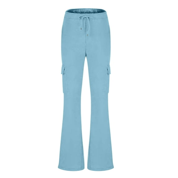 ZZwxWA Cargo Pants for Women, Womens Casual Drawstring Wide Leg Pants Solid Flare Workwear Full Length Trousers with Pockets 2025 Elastic Waist