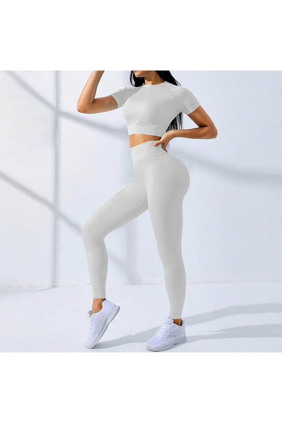 Workout Sets for Women Two Piece Outfits Crop Top Matching Leggings Active Yoga Leggings Workout Sets for Women