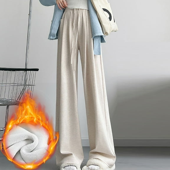 ZZwxWA Casual Baggy Pants for Women Flowy Loose Soft Straight Leg Solid Palazzo Elastic High Waist Pants with Pockets Tube Loose Fitting, Casual Knitted Straight Tube Pants Winter