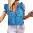 thumbnail image 1 of ZZwxWA Casual Ruffle Trim Sleeveless Tank Tops For Womens V Neck Leopard Printing Loose Blouse Summer Tassel Cute Pullover T-Shirt Blue XL, 1 of 6