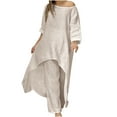 thumbnail image 1 of ZZwxWA Casual Sets Solid Skew Collar Loose Fit Cotton Linen Irregular Summer Long Pants Tracksuits Suit Maxi Womens Set Long Sleeve Outfits Khaki M, 1 of 7