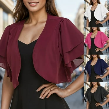 ZZwxWA Chiffon Women's Dressy Cardigan Shrug Ruffle Short Sleeve Open Front Loose Sheer Jackets for Tops