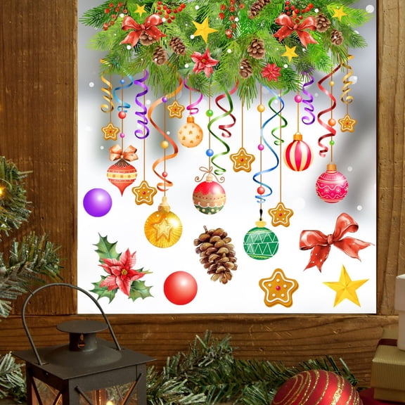 ZZwxWA Christmas Wall Stickers Window Decoration Green PVC Static Cling Holiday Decor for Living Room Bedroom Party Easy to Install Remove No Residue