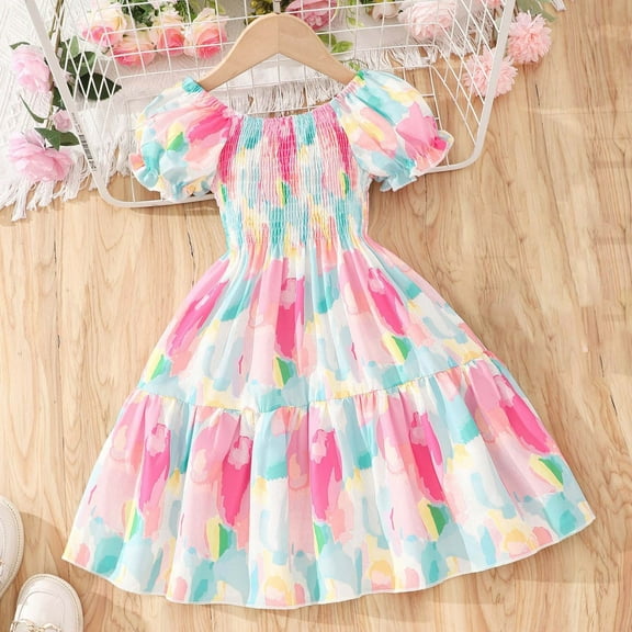 ZZwxWA Sale Small and Medium-sized Girls' Short-sleeved Printed Skirt with Fresh Style Toddler Clothes for Girls