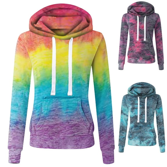 ZZwxWA Colorful Tie Dye Hoodie for Women Drawstring Slim Fit Zip Up Jacket 2025 Preppy Long Sleeve Fall Pockets Sweatshirt