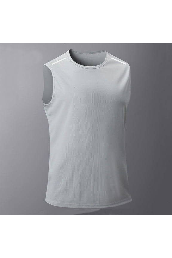 Compression Crew Neck Tank Tops for Men Slimming Sleeveless T Shirts Summer Training Lightweight Gym Workout Vest