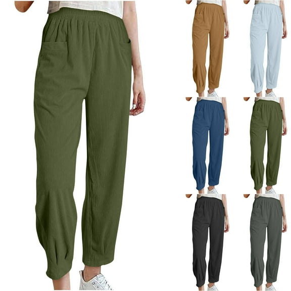 ZZwxWA Corduroy Pants for Women High Waisted Tapered Work Pull On Ankle Cropped Slacks Trousers with Pockets