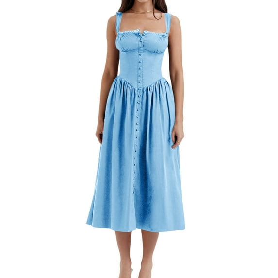 ZZwxWA Corset Dress for Women Vintage Square Neck Floral Flowy Bustier Sundress Formal Evening Party Cocktail Midi Dress