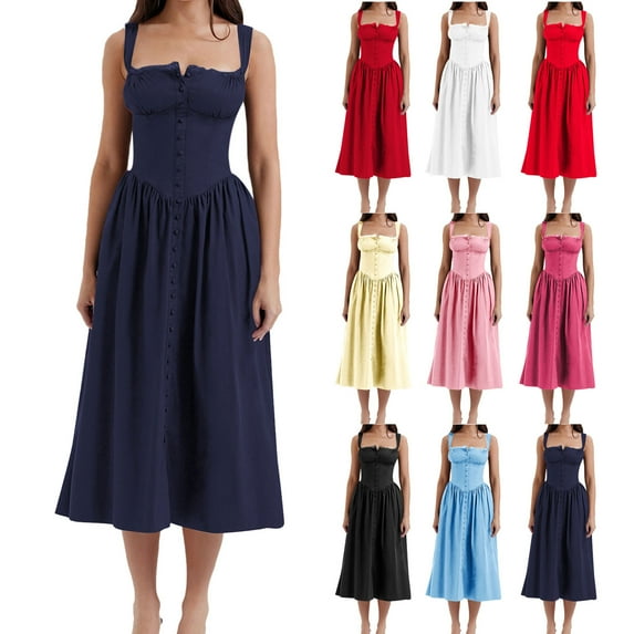 ZZwxWA Corset Dress for Women Vintage Square Neck Floral Flowy Bustier Sundress Formal Evening Party Cocktail Midi Dress