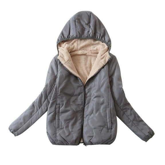 ZZwxWA Cotton Jackets for Womens 2025 Solid Long Sleeve Hooded Plush Coats Warm Lamb Fleece Lined Cotton Coat with Pockets