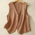 thumbnail image 1 of ZZwxWA Cotton Linen Vest for Women Sleeveless Button Down Coats Casual Lightweight V Neck Retro 2025 Fall Jackets Pockets, 1 of 6