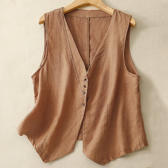 ZZwxWA Cotton Linen Vest for Women Sleeveless Button Down Coats Casual Lightweight V Neck Retro 2025 Fall Jackets Pockets