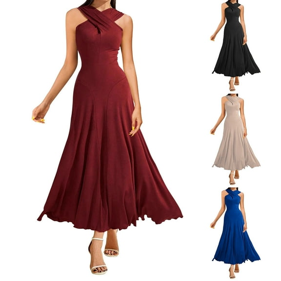 ZZwxWA Crossover Halter Cocktail Maxi Dress for Women Elegant Sleeveless Swing A-Line Beach Vacation Formal Party Dress