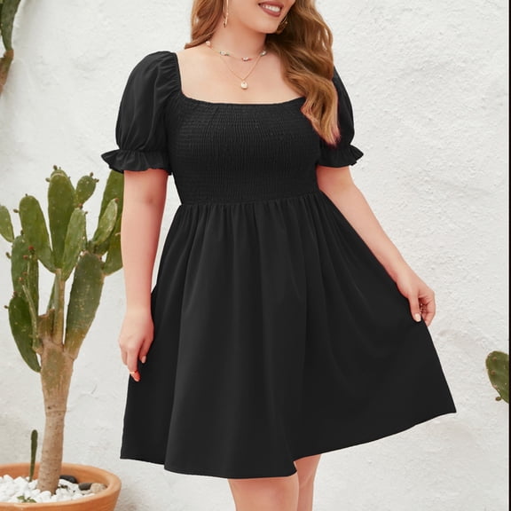 ZZwxWA Cute Milkmaid Dresses for Women Summer Puff Sleeve Square Neck Mini Dress Plus Size Sundress for Curvy Women