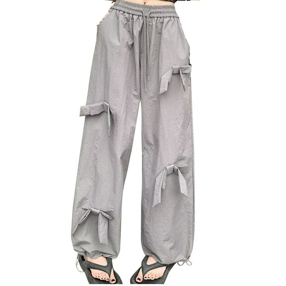 ZZwxWA Cute Womens Wide Leg Pants Tie Knot Drawstring Elastic Waist Ankle Travel Pants Summer Beach Vacation Boho Outfits