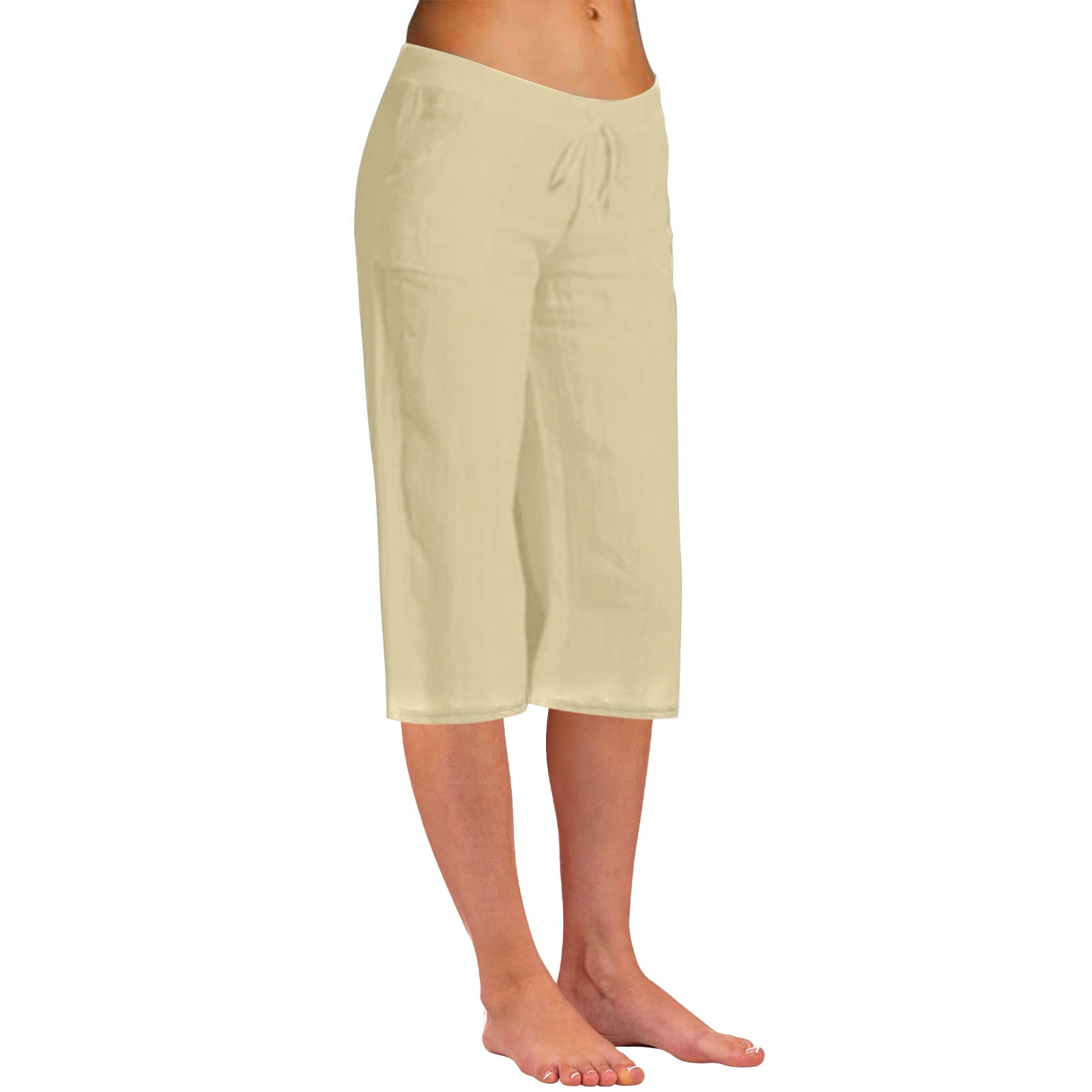 jovati Womens Summer Pants Lightweight Womens Fashion Summer Solid Cotton  Linen Casual Button Elastic Waist Long Pants 