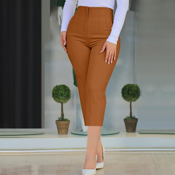 ZZwxWA Dress Pants for Women Business Casual High Waist Work Office Pants Slim Fit Belly Control Cropped Pants Solid Slacks