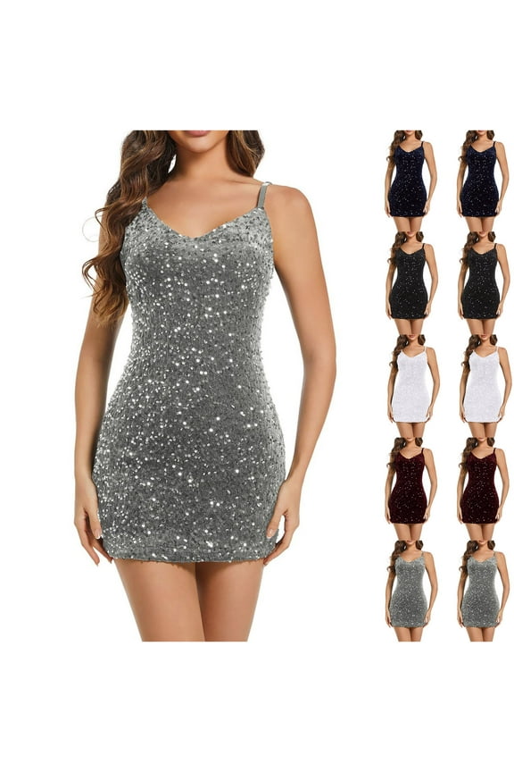 Dresses Womens Sparkly Sequin Short Tight Homecoming Party Club Dresses Spaghetti Straps Mini Dresses Cocktail