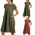 thumbnail image 1 of ZZwxWA Dresses for Women 2025 Casual Summer Cotton Dress with Pockets Short Sleeve Midi Dress A Line Flowy Solid Beach Sundress, 1 of 6