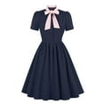 thumbnail image 1 of ZZwxWA Dresses for Women Vintage Rockabilly Retro Short Sleeve Tie Midi Dress Cocktail Party Evening Prom Gown Womens Sundress Empire Waist, 1 of 6