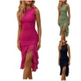 thumbnail image 1 of ZZwxWA Dresses for Women Wedding Guest Summer Midi Dresses Casual Sleevless Tunic Slim Dresses Sexy Split Ruffle Hem Bodycon Dress Cocktail Party, 1 of 7