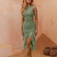 thumbnail image 1 of ZZwxWA Dresses for Women Wedding Guest Summer Midi Dresses Casual Sleevless Tunic Slim Dresses Sexy Split Ruffle Hem Bodycon Dress Cocktail Party, 1 of 5