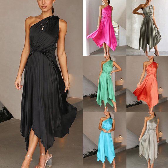 ZZwxWA Dresses for Womens Sexy Slant Shoulder One Shouldr Ruched Ruffles Bodycon Solid Sexy Nightclub Party Dress Formal Cocktail Party