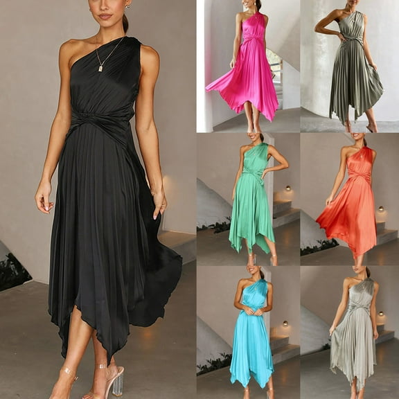 ZZwxWA Dresses for Womens Sexy Slant Shoulder One Shouldr Ruched Ruffles Bodycon Solid Sexy Nightclub Party Dress Formal Cocktail Party