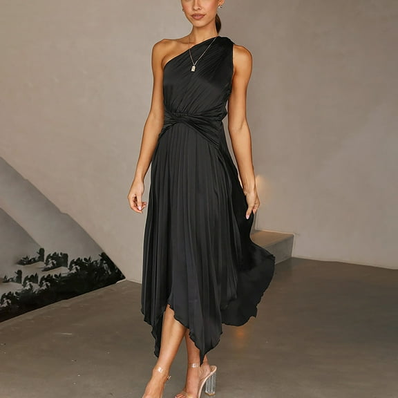 ZZwxWA Dresses for Womens Sexy Slant Shoulder One Shouldr Ruched Ruffles Bodycon Solid Sexy Nightclub Party Dress Formal Cocktail Party