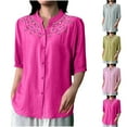 thumbnail image 1 of ZZwxWA Embroidered Tops for Women Cotton Linen Short Sleeve Summer Blouses Boho Floral Mexican Peasant Shirts Tunic Top, 1 of 5