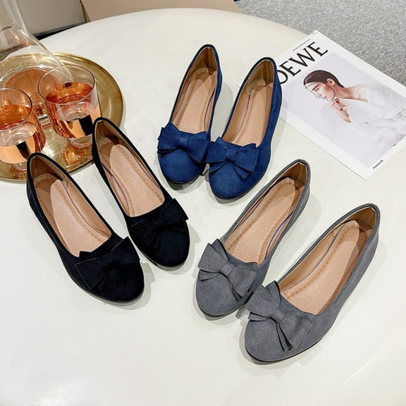 ZZwxWA Fashion Bowknot Flats for Women Cute Round Toe Slip On Ballet Flats Comfortable Work Shoes Dress Shoes