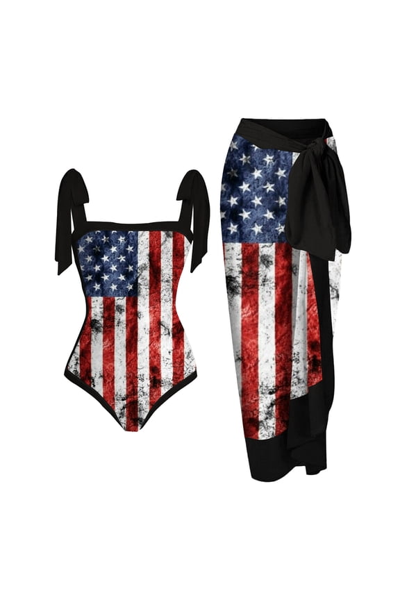 Fashion Independence Day Printing Womens Swimsuit Plus Size Summer Casual American Flag Cute Sexy Swimwear