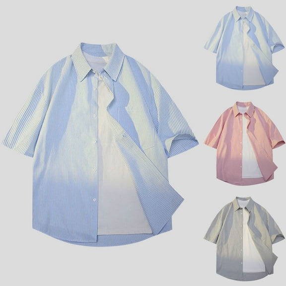 ZZwxWA Fashion Striped Tees Coat for Men Casual Button Down Lapel Thin Shirts Loose Comfy with Pockets Blouse Daily Party Tax Free Weekend