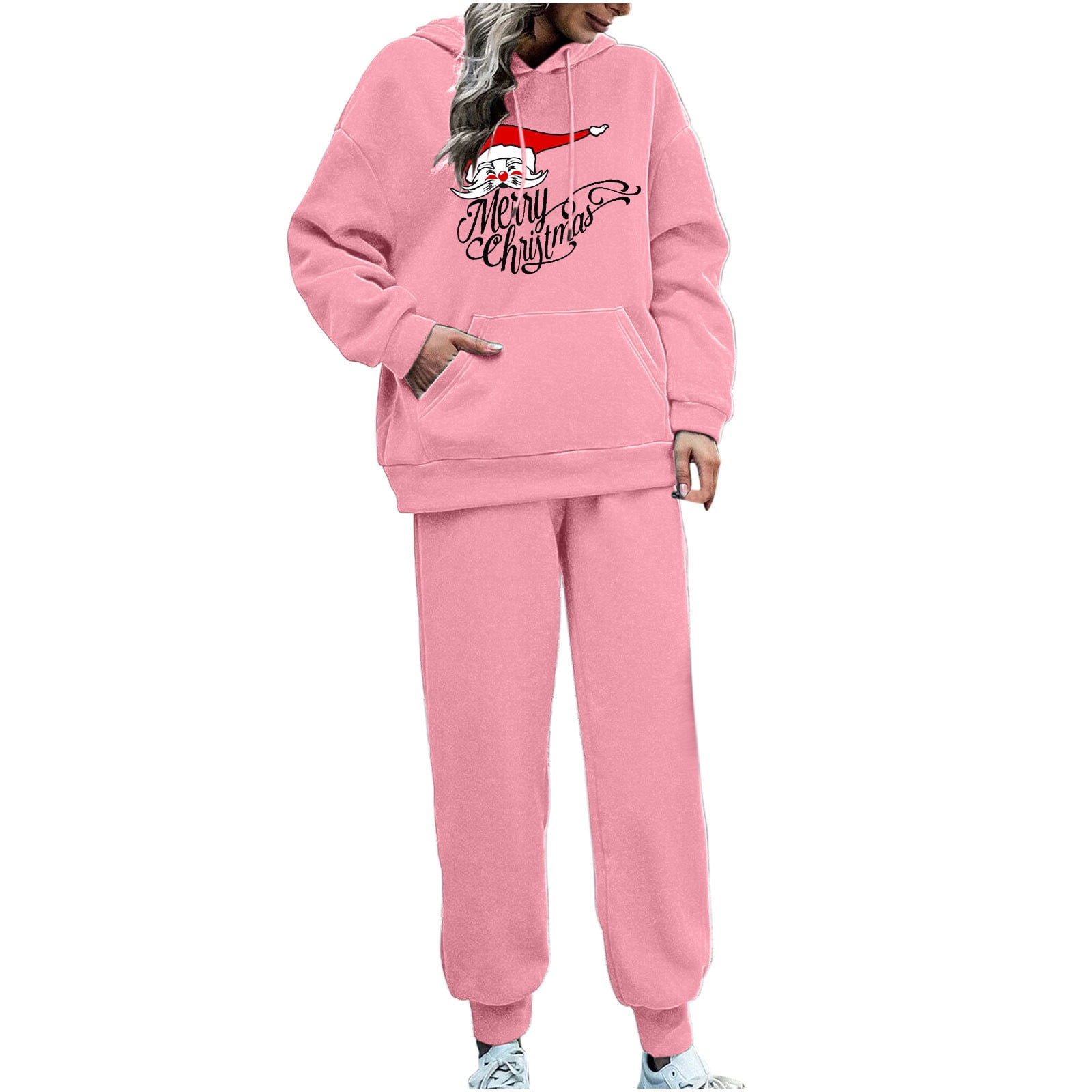 ZZwxWA Fashion Women's Comfy Cute Drawstring Hoodies and Straight Wide Leg  Joggers Christmas Sweatsuits Long Sleeve Womens Sets 2024 Two-Piece Sets