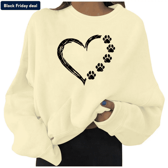 ZZwxWA Fashion Womens Cute Print Loose Hoodless Sweater Comfy Women's Pullover Sweatshirt Blouse Long Sleeve Women's Sweatshirt Heart Print Casual Tops Round Neck Shirts Zip on