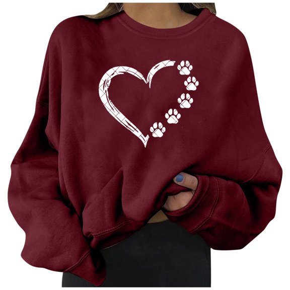 ZZwxWA Fashion Womens Cute Print Loose Hoodless Sweater Comfy Women's Pullover Sweatshirt Blouse Long Sleeve Women's Sweatshirt Heart Print Casual Tops Round Neck Shirts Zip on