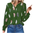 thumbnail image 1 of ZZwxWA Fashion Womens Loose Fit Cute Party Tops Oversize Comfortable Blouse Feather Print Womens Tops Dressy Long Sleeve Tunic Tops V-Neck T-shirts On Sale, 1 of 4