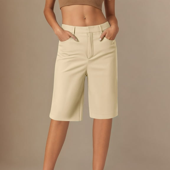 ZZwxWA Five Quarter Pants for Women Comfy Casual Slim Fit Pull On Knee Length Shorts Solid Lounge Bermuda Shorts with Pockets