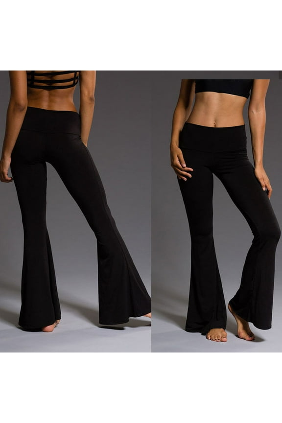 Flare Leggings for Women Low Rise Fold Over Flared Yoga Pants Bootcut Leggings Ladies Comfy Workout Pants