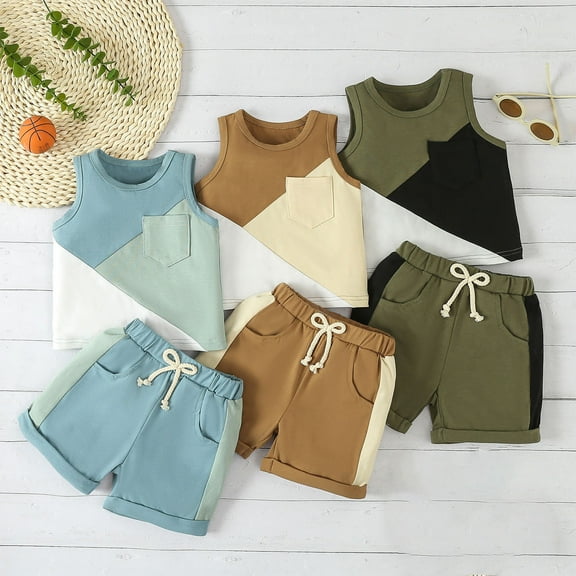 Brondbend Fashion Boys' Casual Short Sleeve Tops Round Neck Collar Botton Printed Short Pants Sets Toddler Boy Outfits