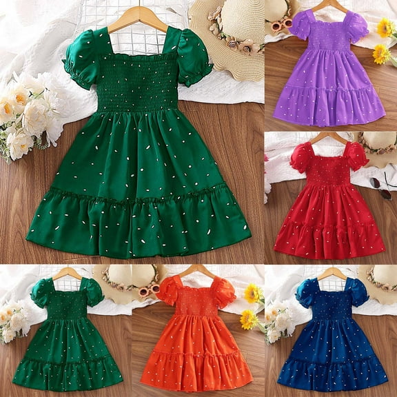 ZZwxWA Girls' Summer New Short Sleeve Printed Round-Neck Embroidery Mesh Princess Bow Skirt Toddler Girl Clothes