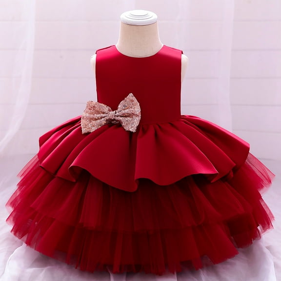 ZZwxWA Toddler Baby Girls Dress Sequin Bowknot Birthday Party Wedding Gown Kids Dresses Baby Spring Outfits